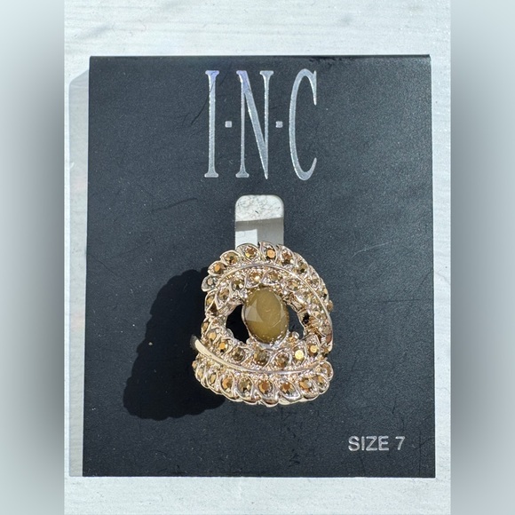 INC International Concepts Jewelry - INC International Concepts Gold and Green Stone Statement Ring, Size 7